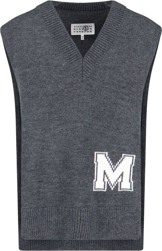 Maison Margiela V-Neck Knit Sweater in Grey Virgin Wool Blend Grijs