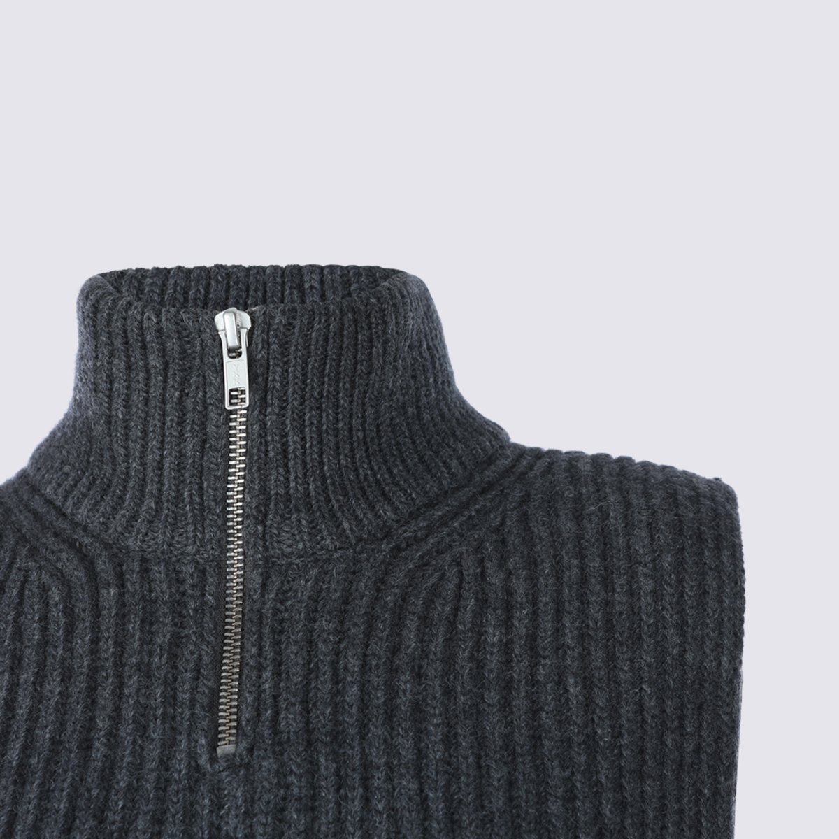 Maison Margiela Sleeveless Knitted Top With High Ribbed Collar And Zipper Zwart