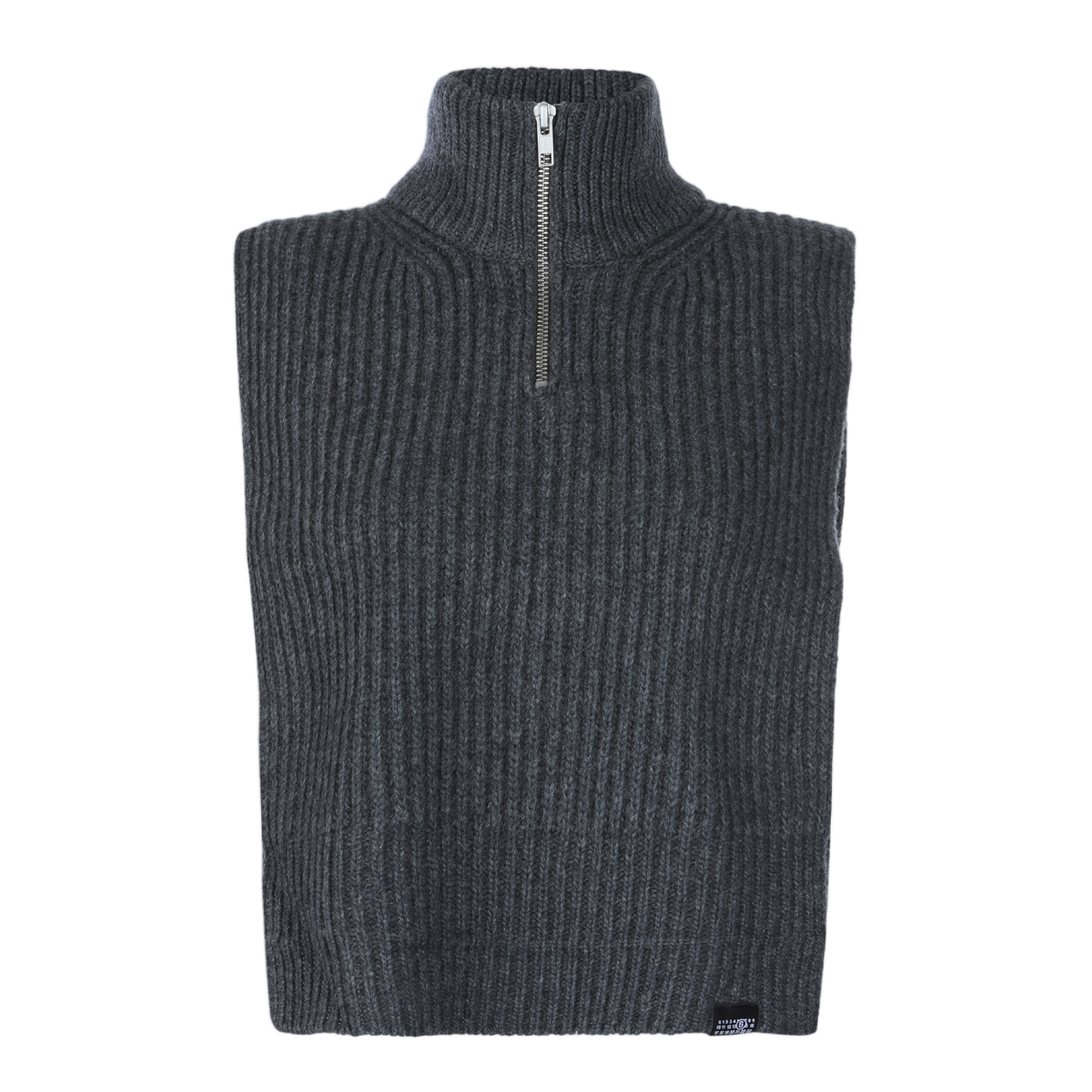 Maison Margiela Sleeveless Knitted Top With High Ribbed Collar And Zipper Zwart