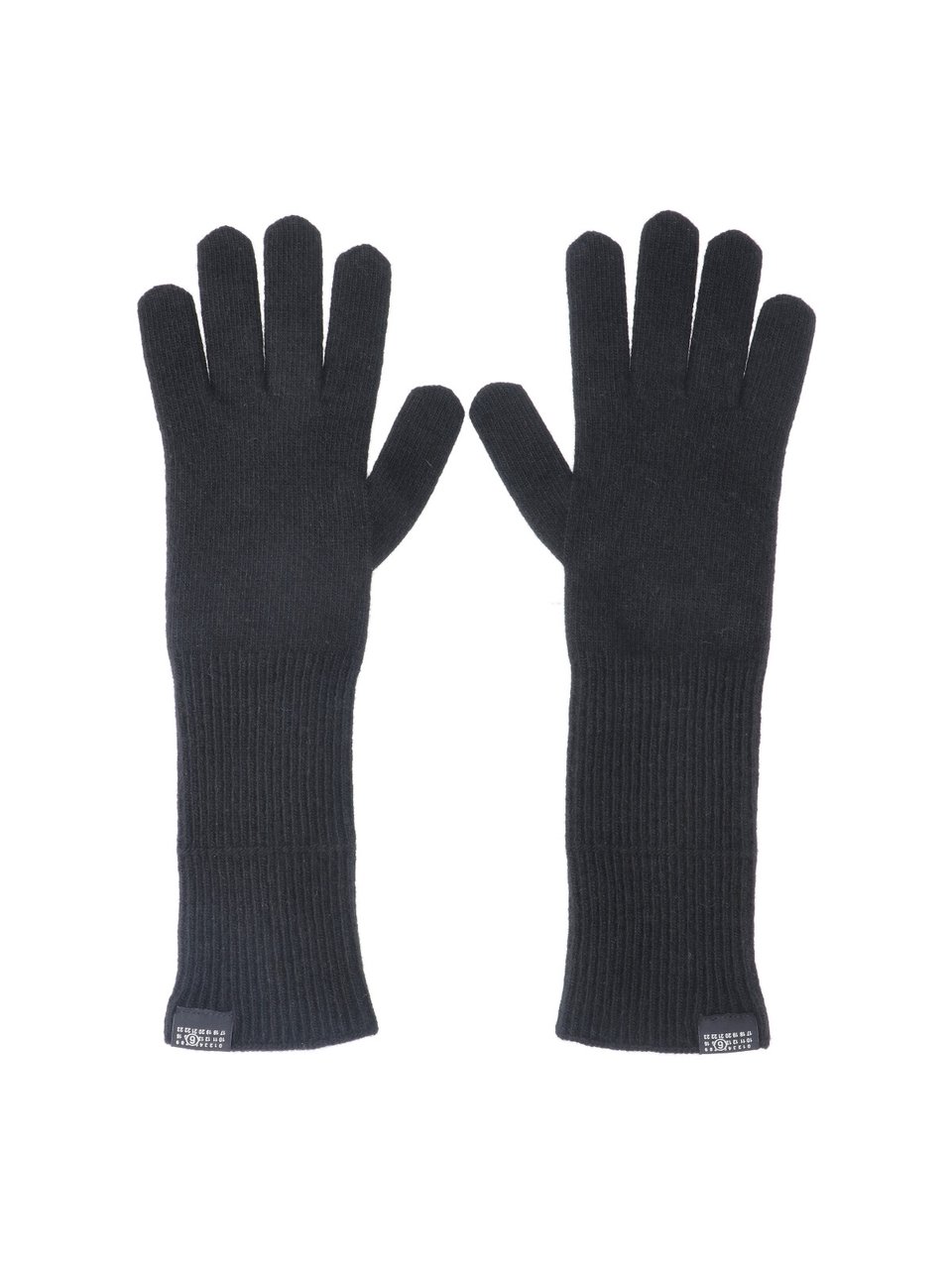 Maison Margiela Black Ribbed Knit Wool Gloves Zwart