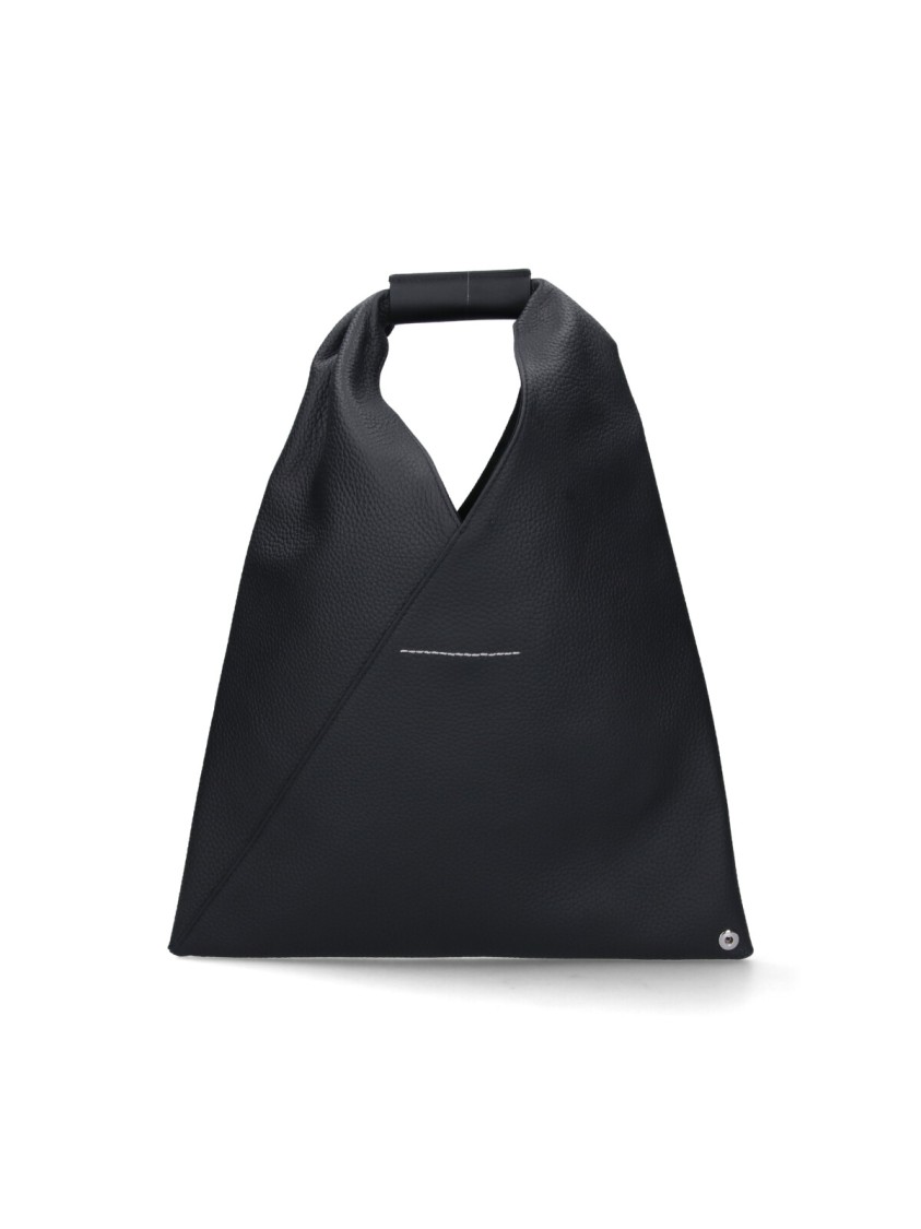 Maison Margiela Black Hammered Leather Small "Japanese" Handbag Zwart