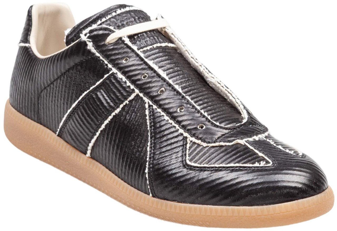 Maison Margiela Maison margiela replica sneakers in shiny leather with cotton inserts Zwart