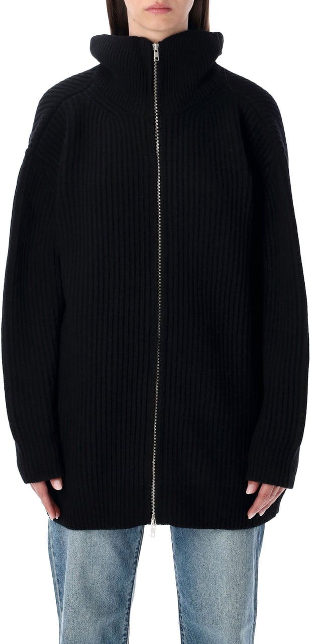 Maison Margiela Zip Maxy Cardigan Nero Zwart