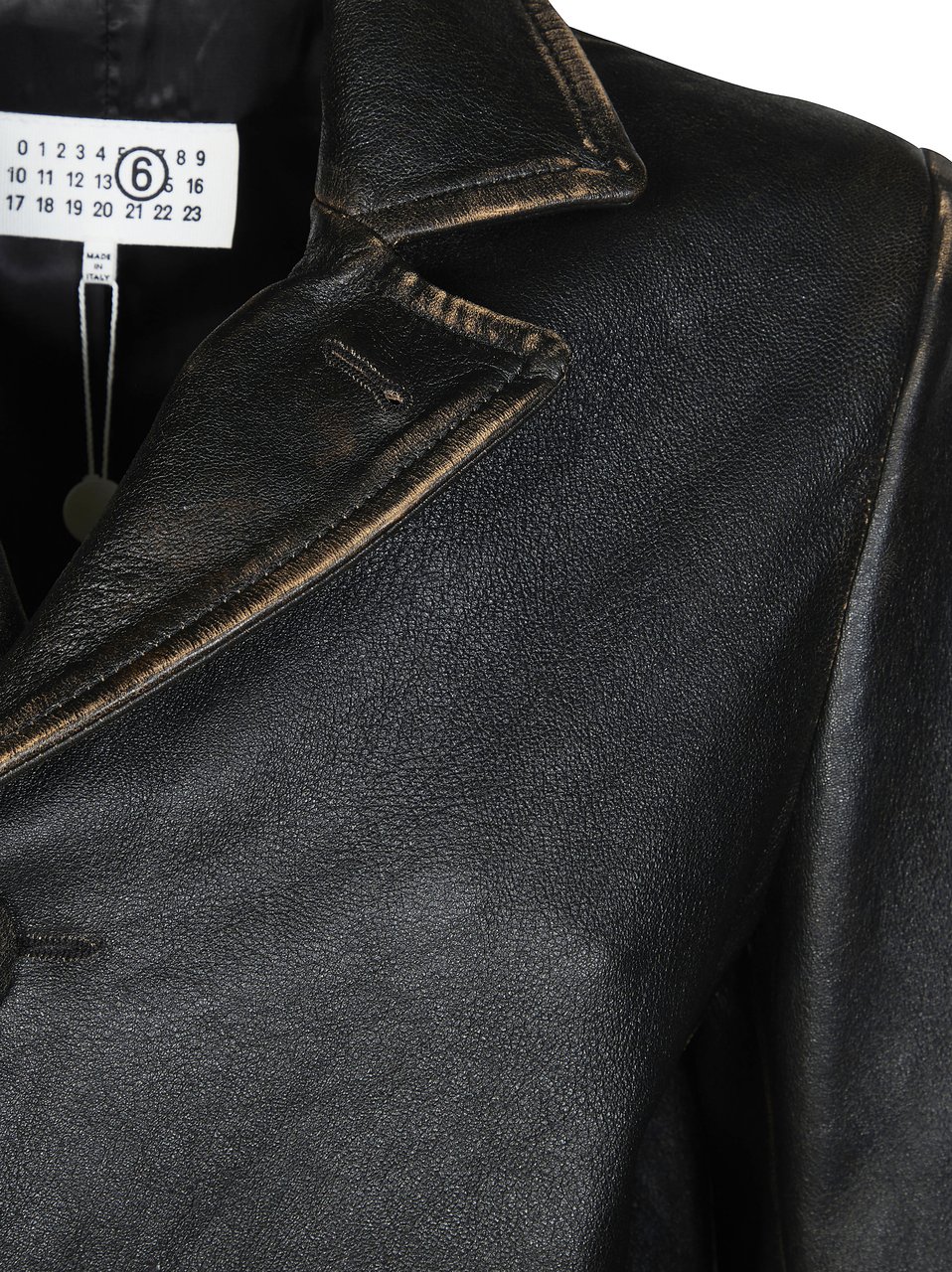 Maison Margiela Black Cropped Sportsjacket Distressed Leather Jacket Zwart