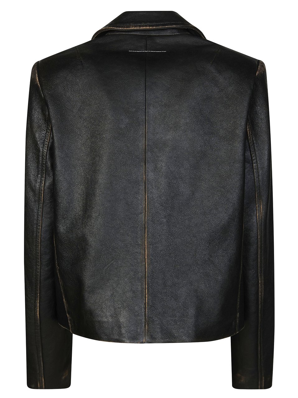 Maison Margiela Black Cropped Sportsjacket Distressed Leather Jacket Zwart