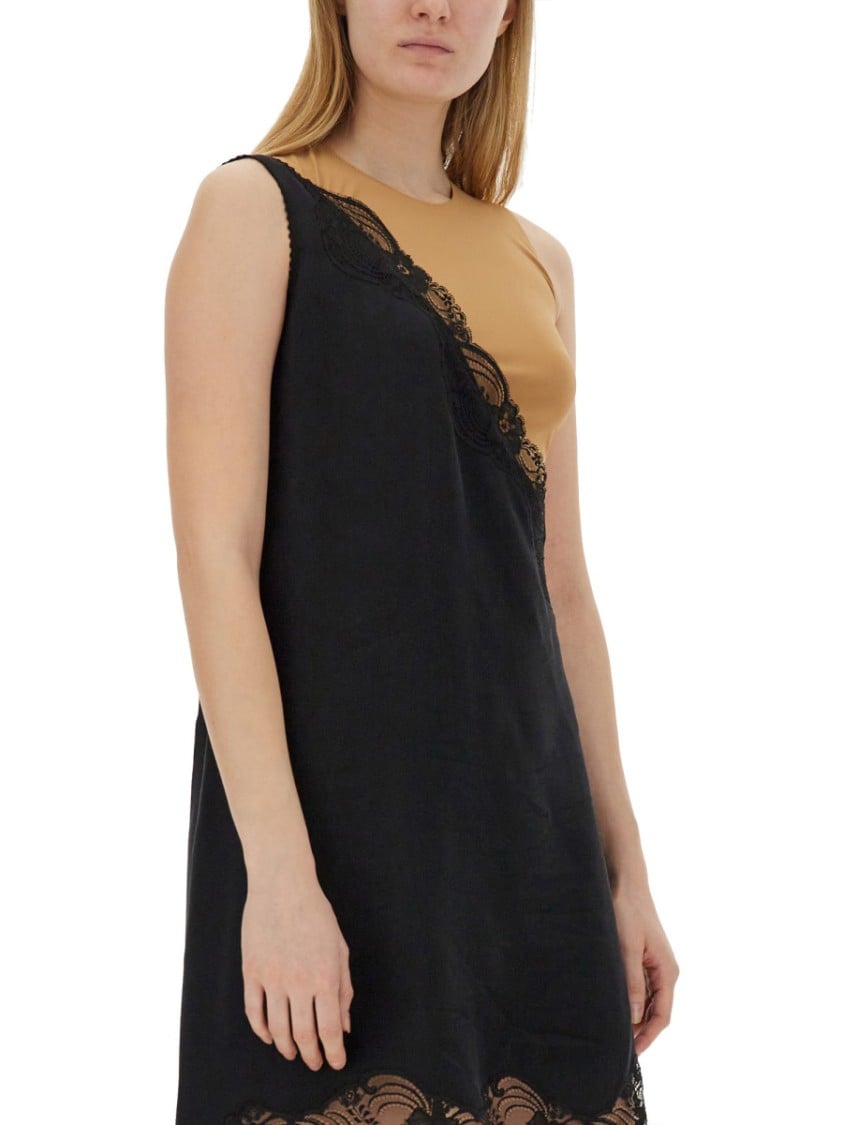 Maison Margiela Asymmetrical Black Midi Dress With Lace Detailing Zwart