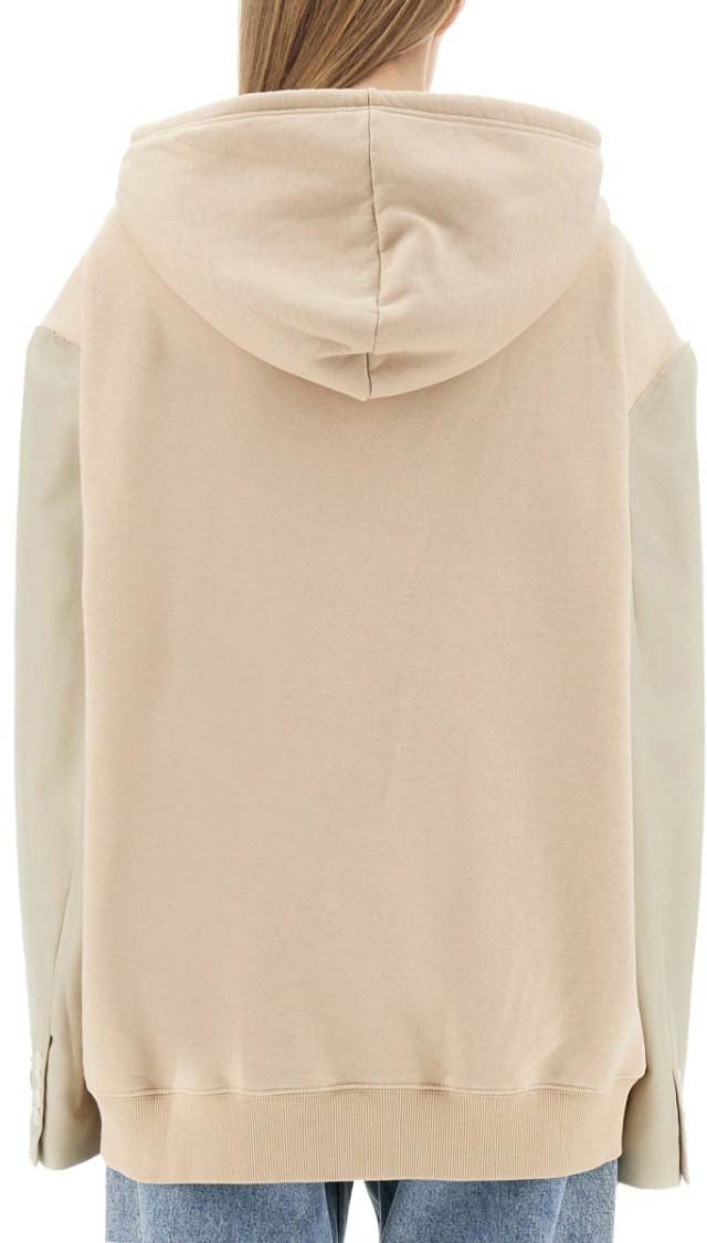 Maison Margiela Oversized Hooded Sweatshirt With Contrasting Sleeves Neutraal