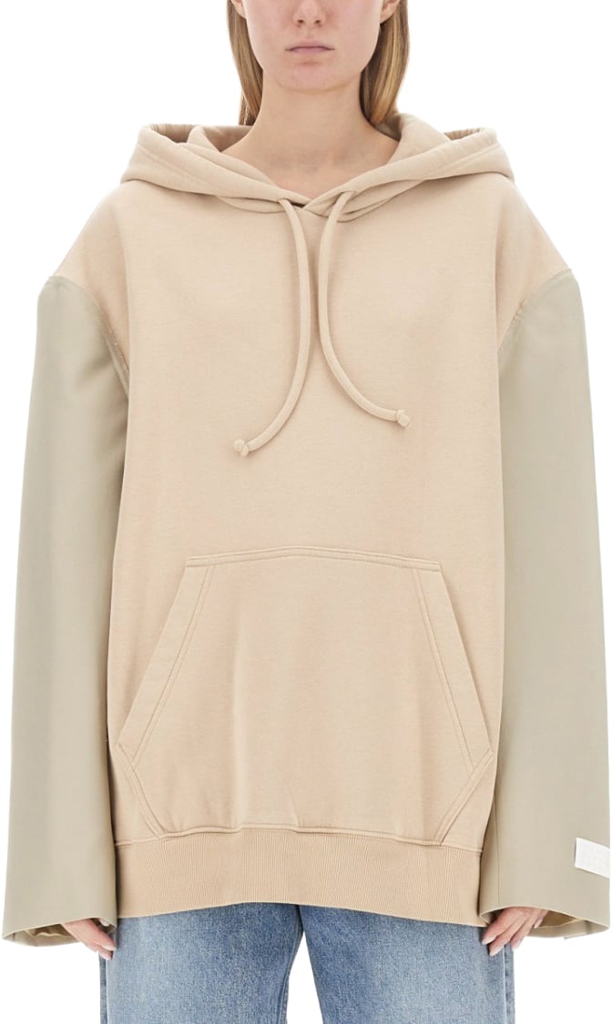 Maison Margiela Oversized Hooded Sweatshirt With Contrasting Sleeves Neutraal