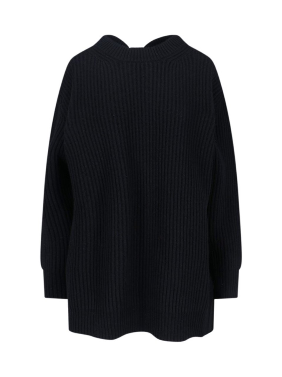Maison Margiela Wool Blend Knit Dress With Contrasting Back Panel And Logo Detail Zwart