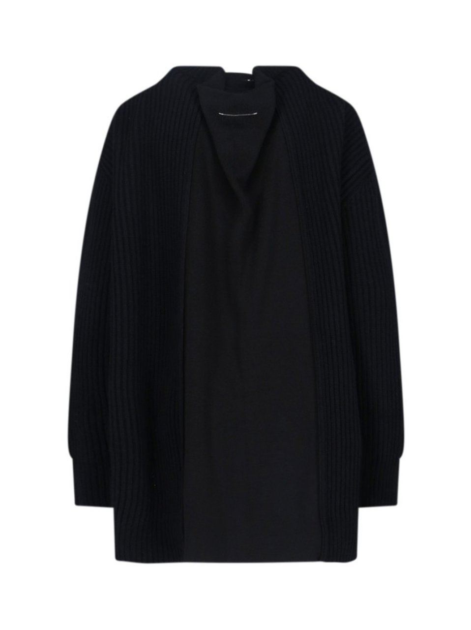 Maison Margiela Wool Blend Knit Dress With Contrasting Back Panel And Logo Detail Zwart