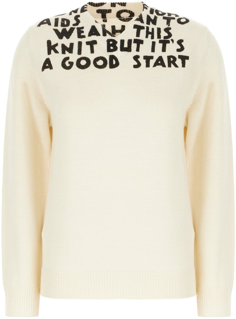 Maison Margiela Mm6 Ivory acrylic and wool sweater Neutraal