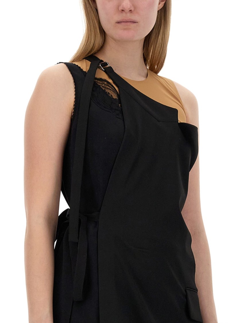 Maison Margiela Asymmetrical Top With Fitted Bodice And Flowing Skirt Zwart