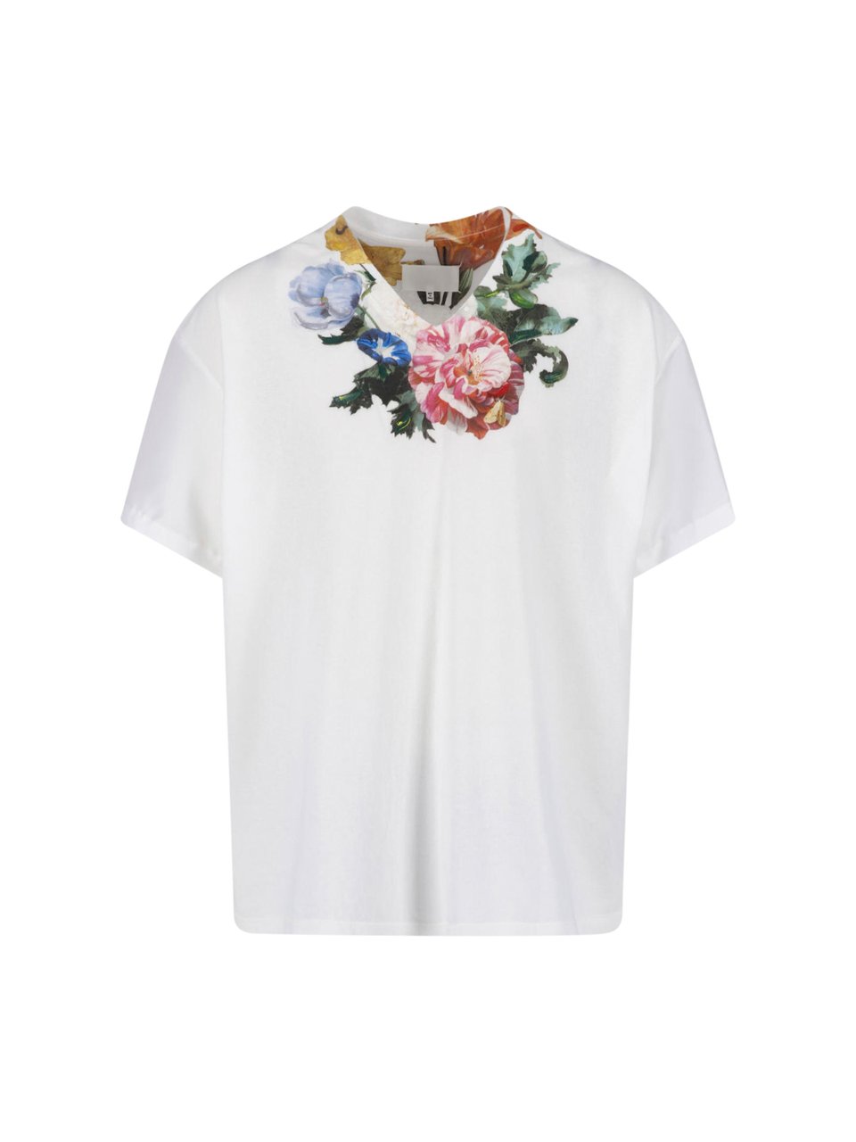 Maison Margiela White Floral Neckline Accent Cotton T-Shirt Wit