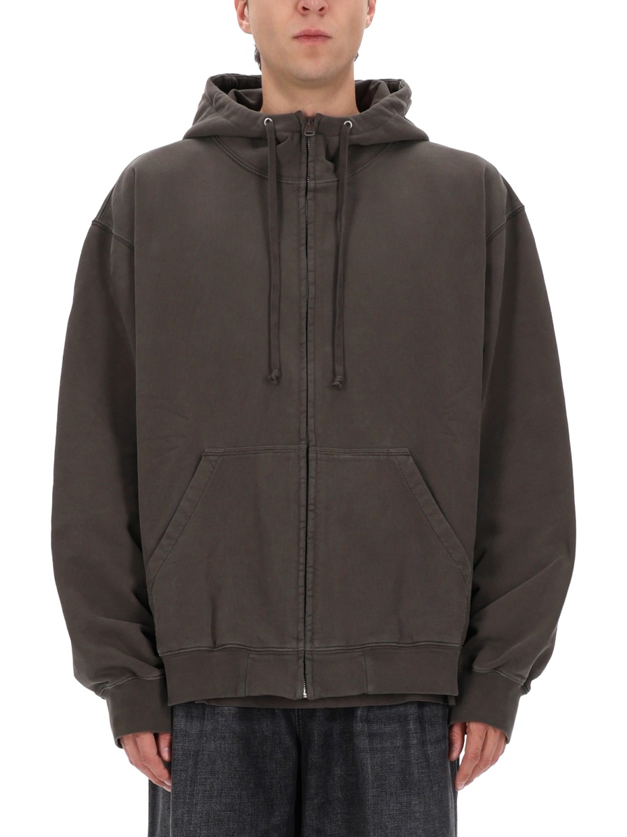 Maison Margiela Oversized Printed Text Cotton Full-Zip Hoodie Zwart