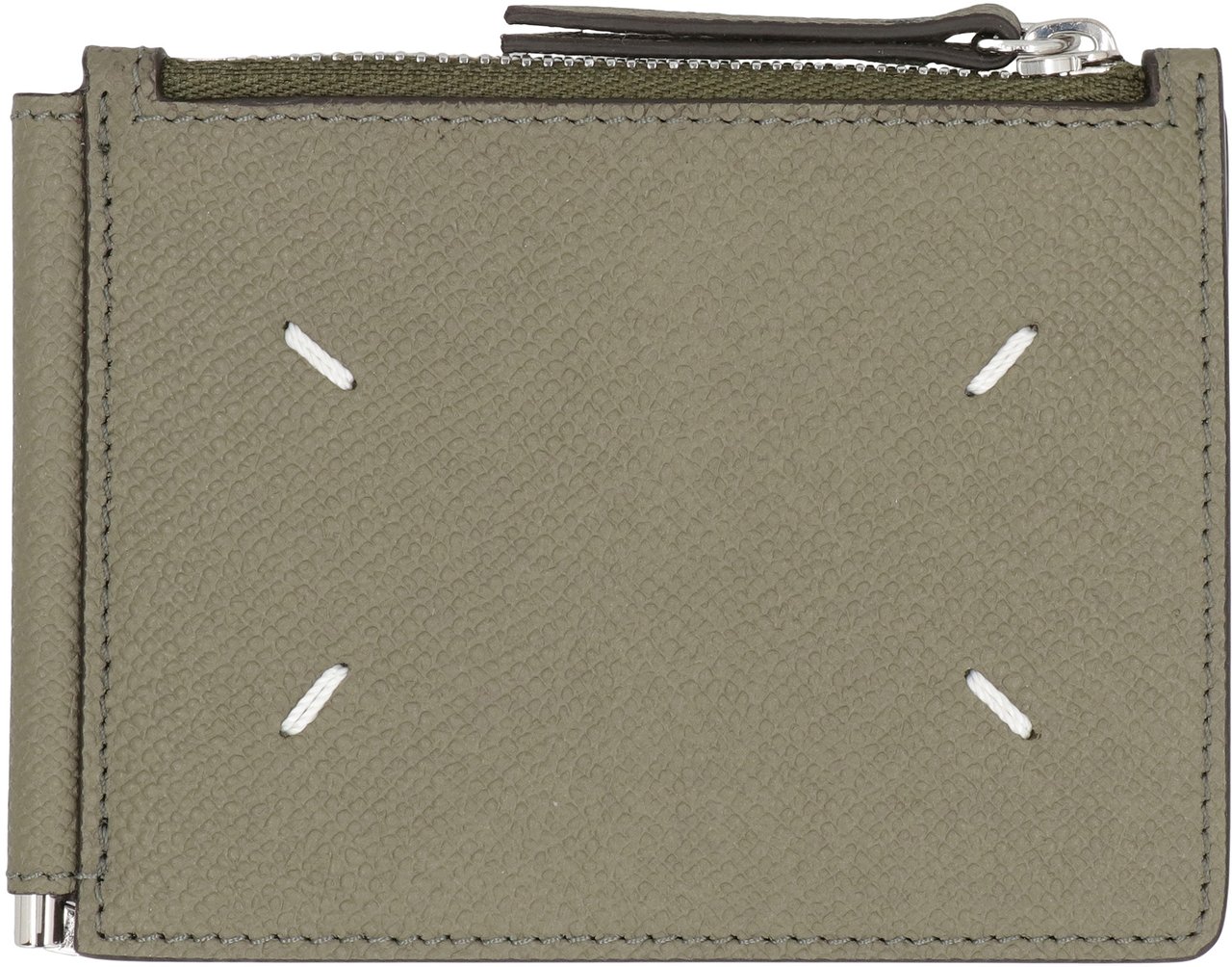 Maison Margiela Leather hammered cardholder Groen