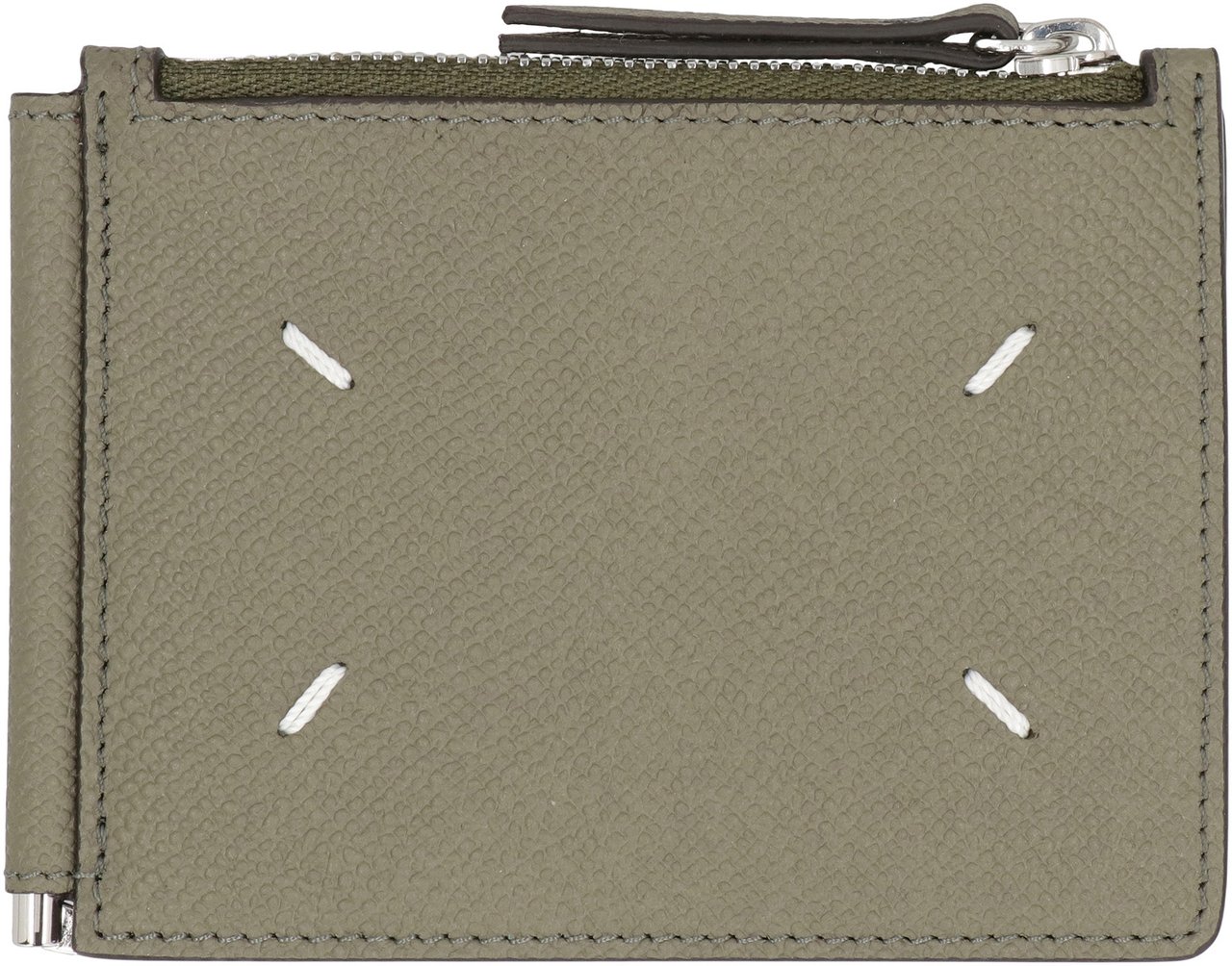 Maison Margiela Leather hammered cardholder Groen