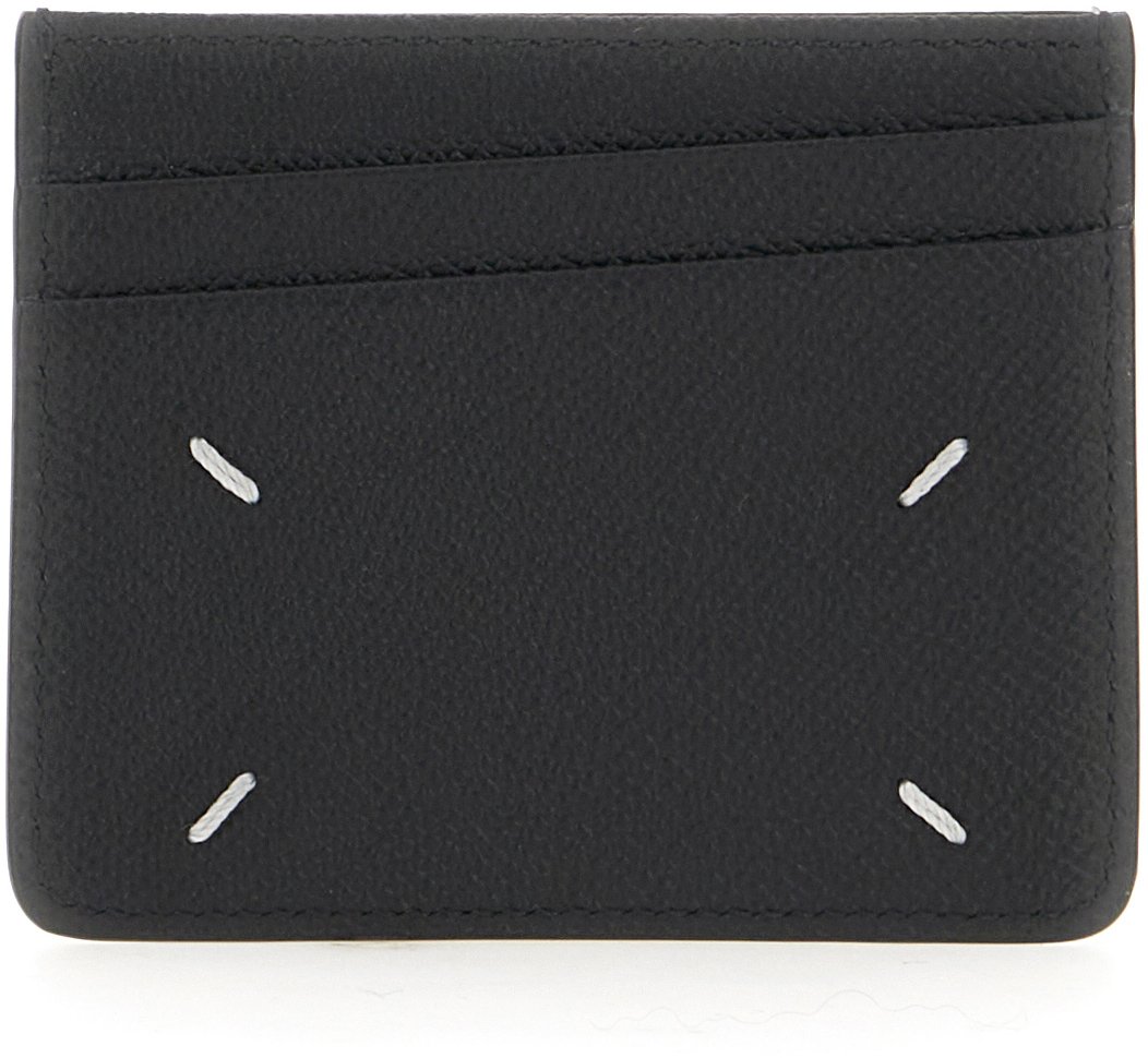 Maison Margiela Black leather card holder Zwart