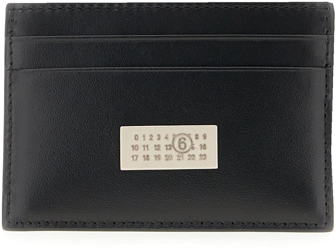 Maison Margiela Mm6 Black leather card holder Zwart