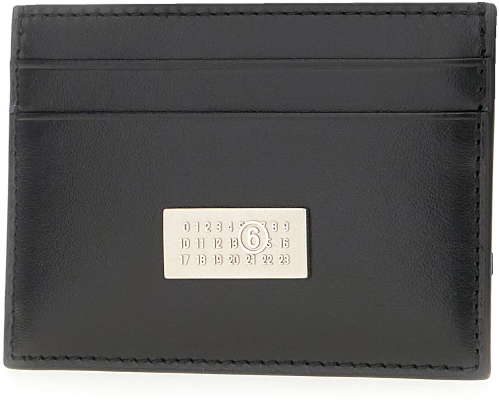 Maison Margiela Mm6 Black leather card holder Zwart