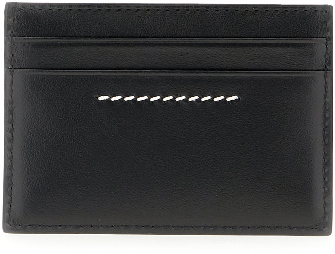 Maison Margiela Mm6 Black leather card holder Zwart