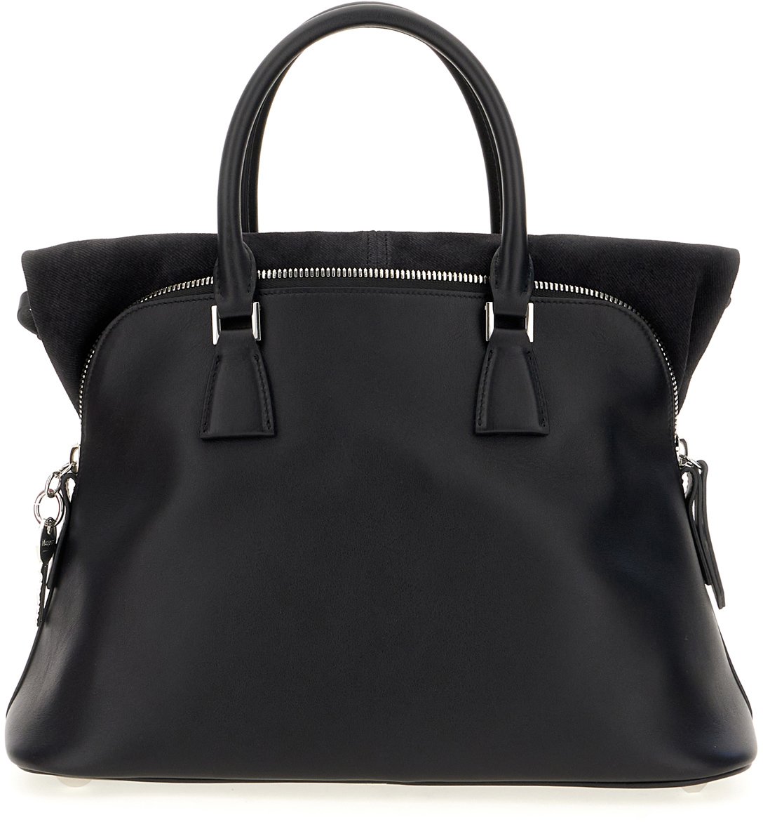 Maison Margiela Black leather and fabric 5AC shoulder bag Zwart