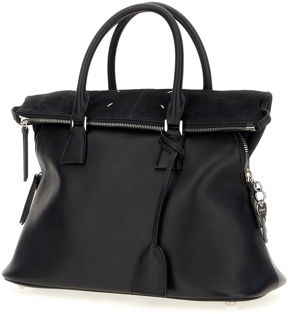 Maison Margiela Black leather and fabric 5AC shoulder bag Zwart