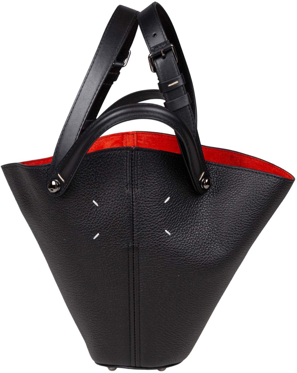 Maison Margiela Maison margiela small dress-age leather bucket bag in black and red Zwart