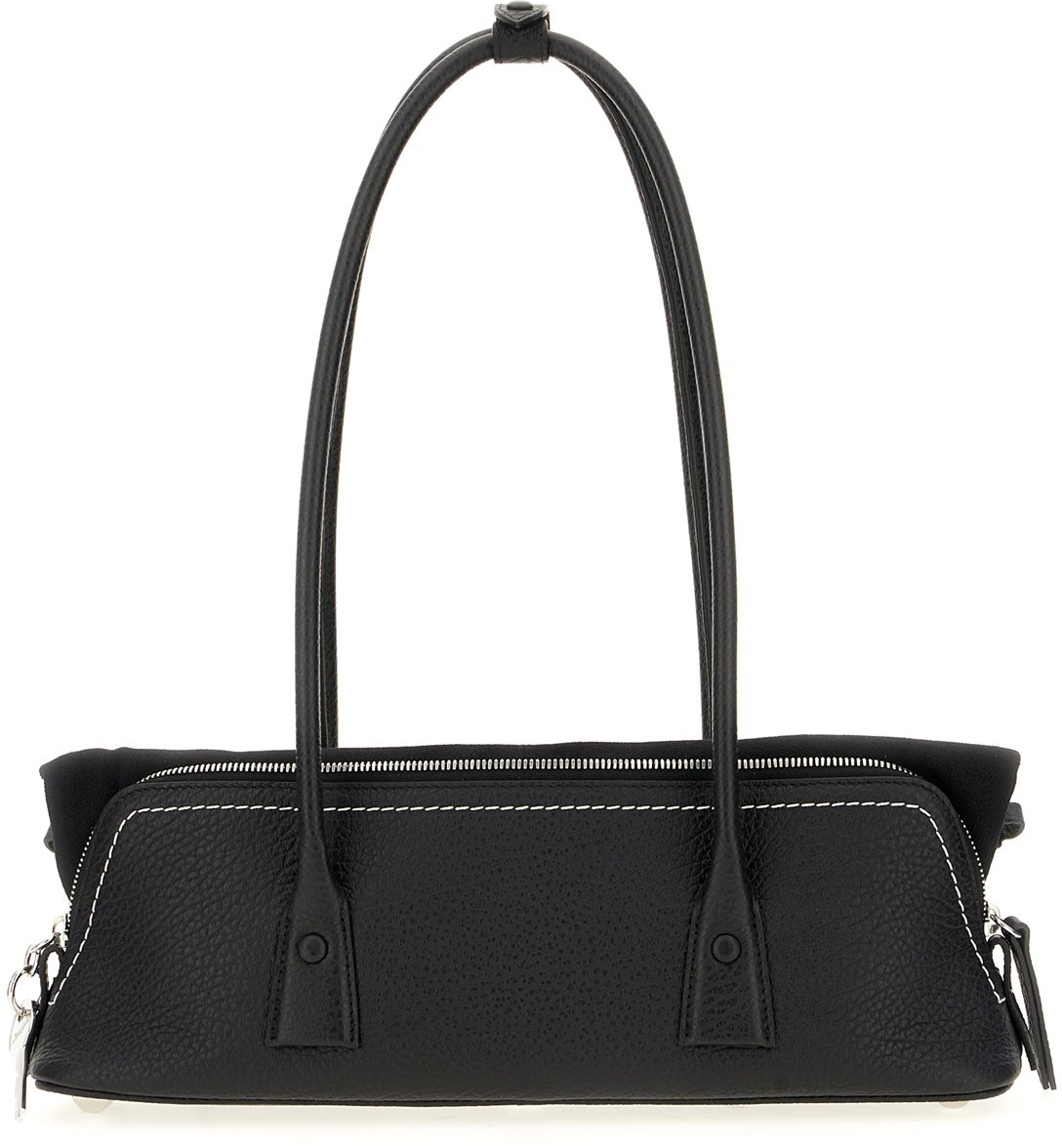 Maison Margiela Black leather and fabric 5AC shoulder bag Zwart