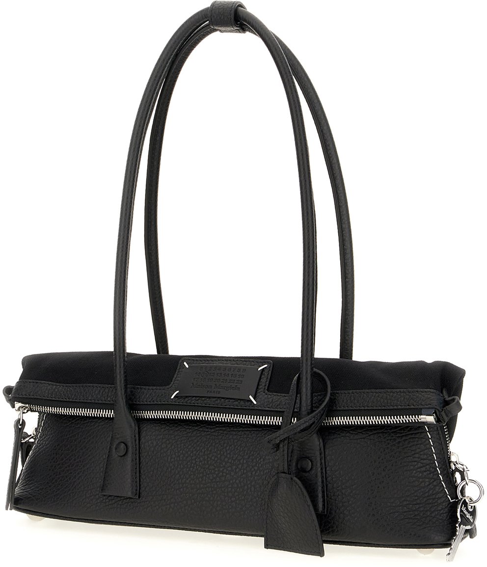 Maison Margiela Black leather and fabric 5AC shoulder bag Zwart