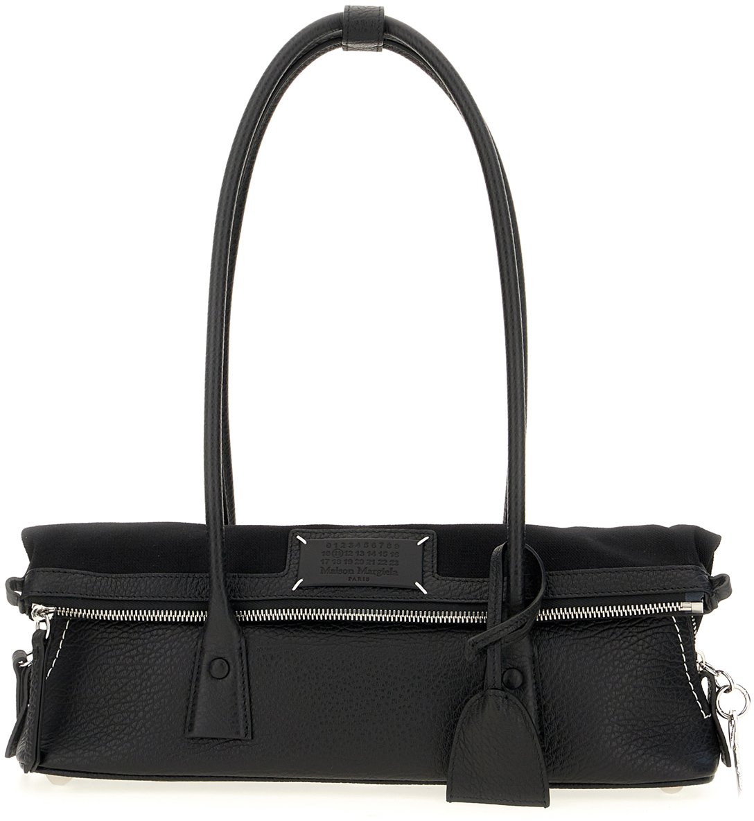 Maison Margiela Black leather and fabric 5AC shoulder bag Zwart