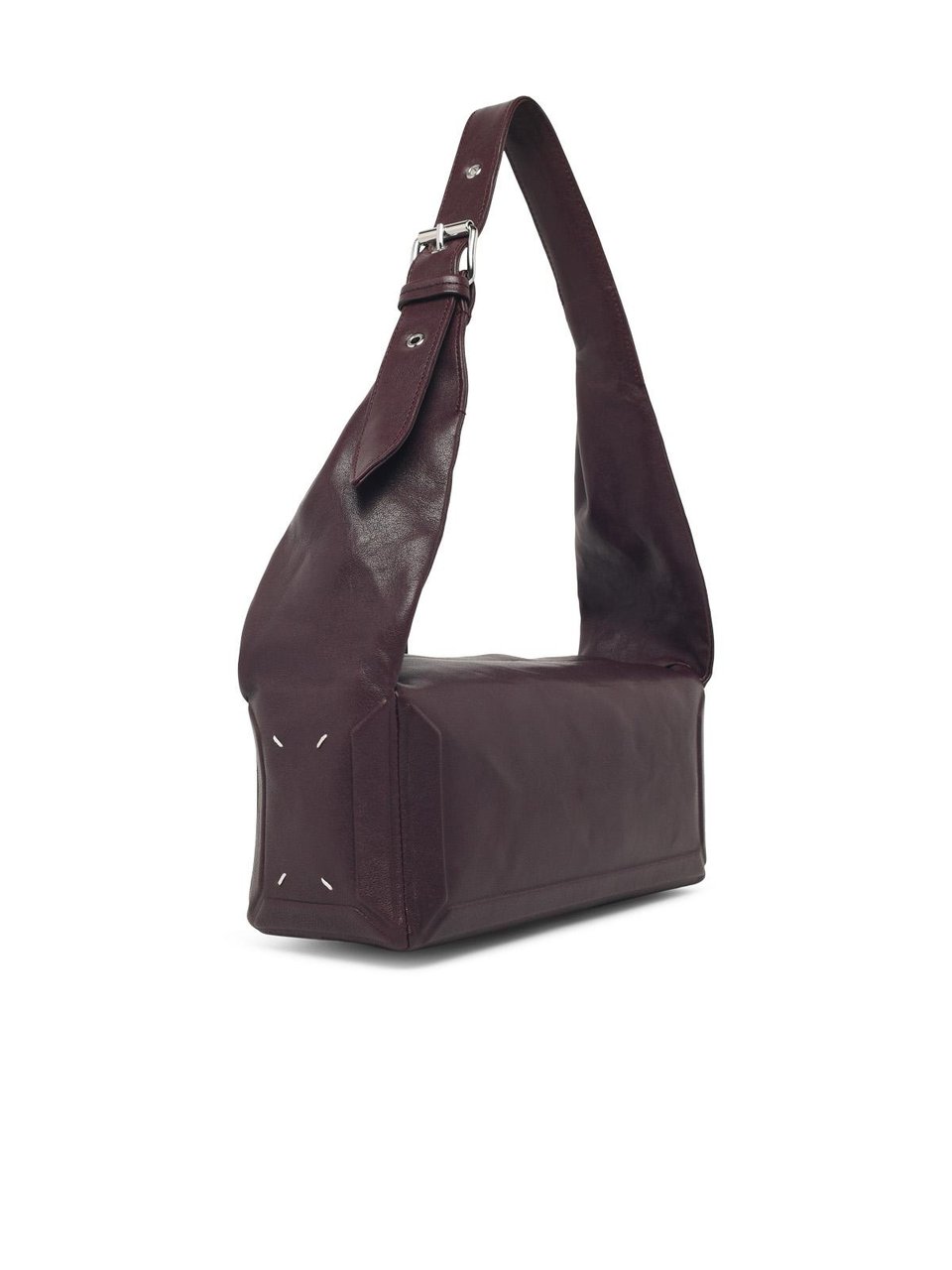 Maison Margiela Medium 'Box East West' Burgundy Leather Shoulder Bag Zwart