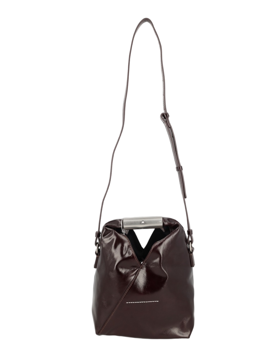 Maison Margiela Brown Shoulder Bag with Distinctive V-Cut and Metallic Bar Wit