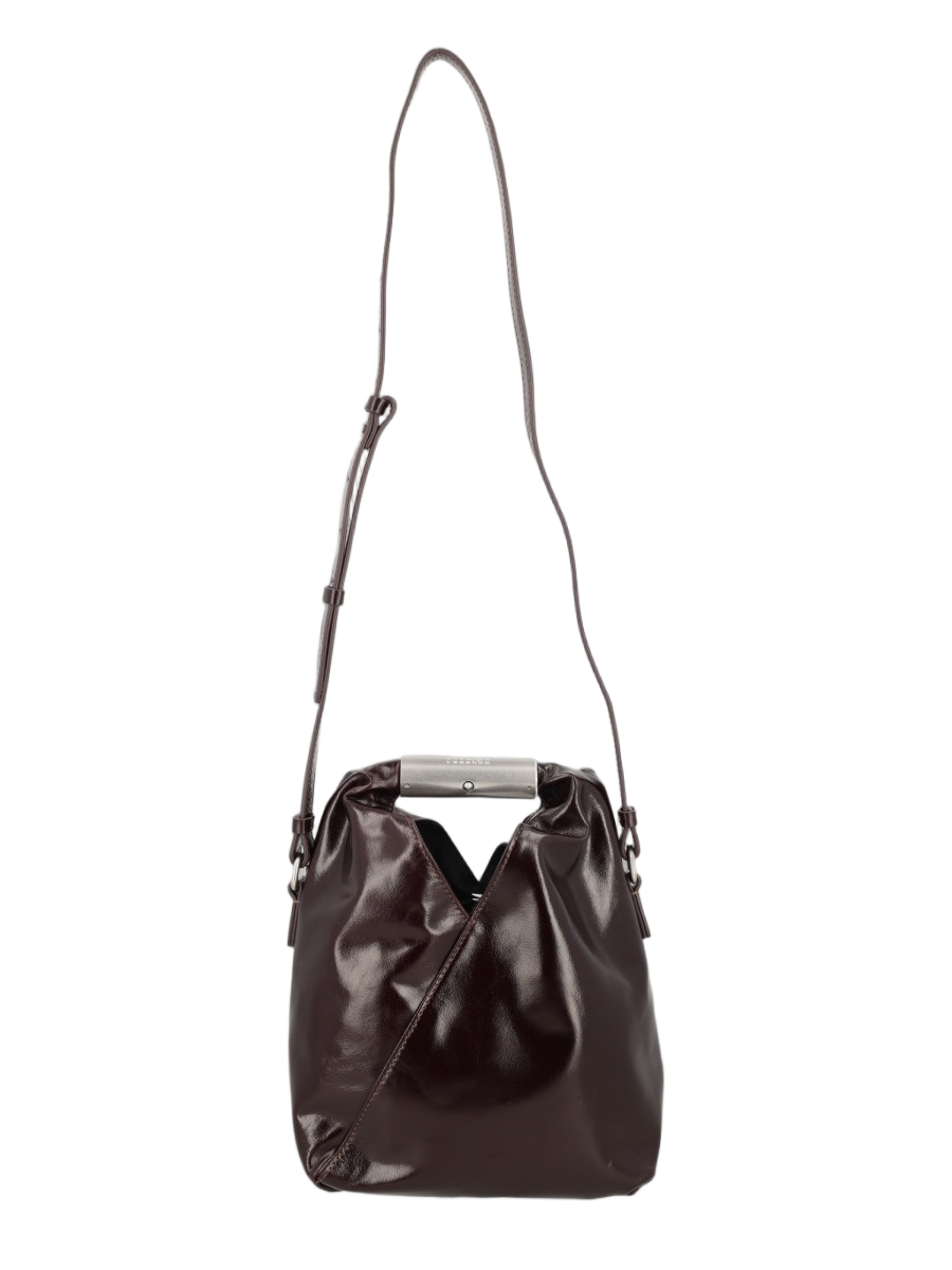 Maison Margiela Brown Shoulder Bag with Distinctive V-Cut and Metallic Bar Wit