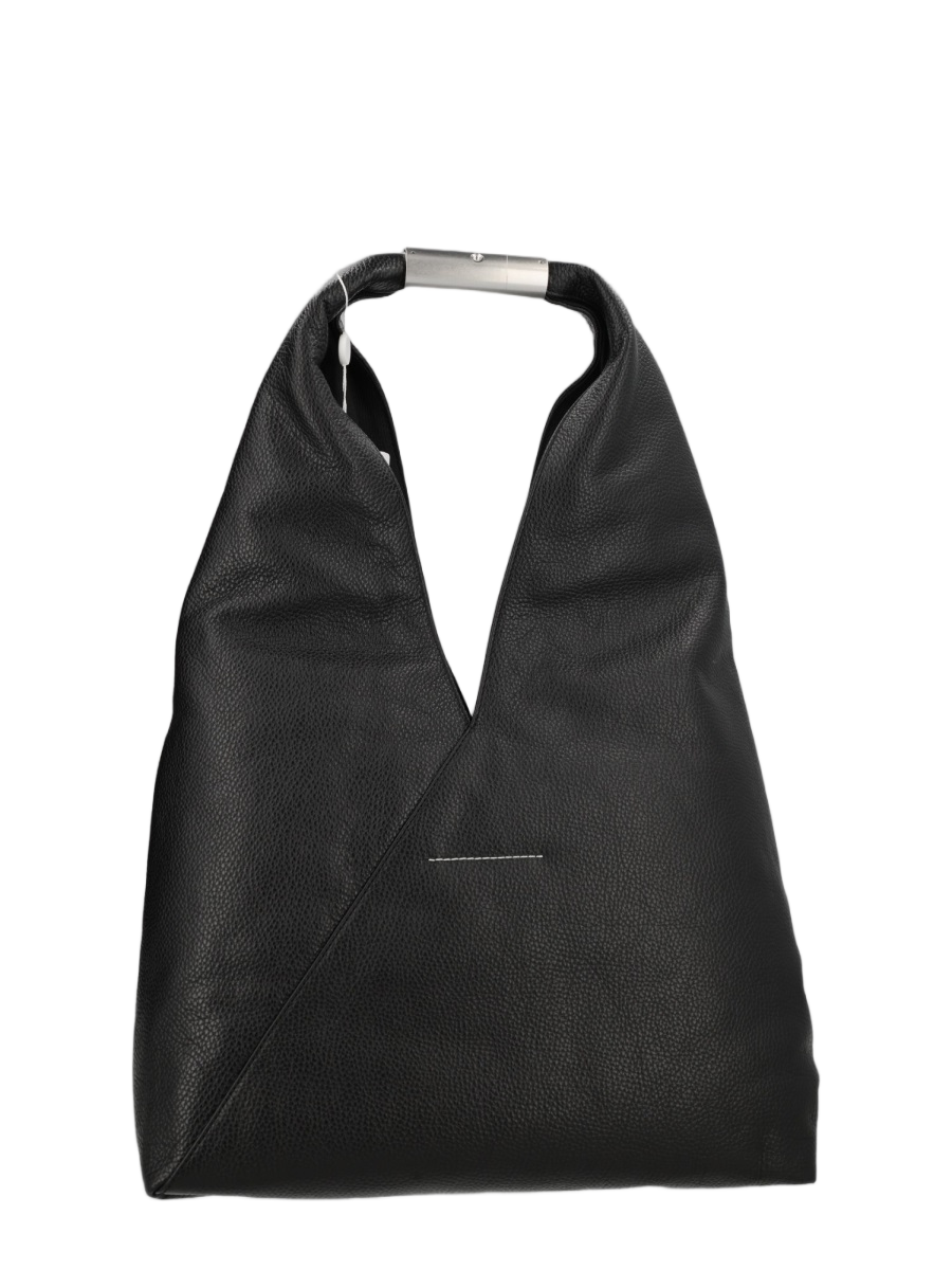 Maison Margiela Black Textured Cowhide Shoulder Bag Zwart