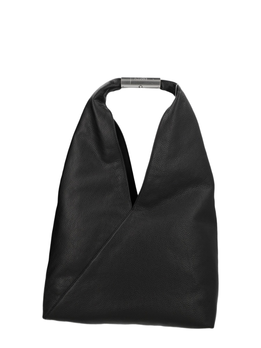Maison Margiela Black Textured Cowhide Shoulder Bag Zwart