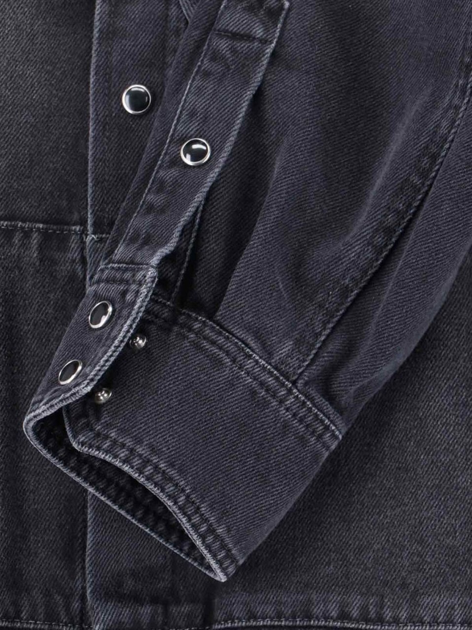 Maison Margiela Black Denim Shirt With Visible Stitching And Curved Hem Grijs