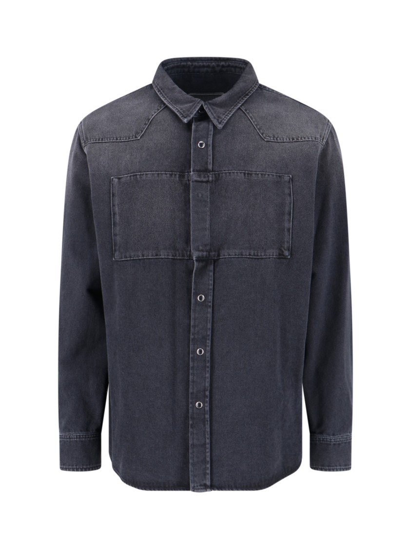 Maison Margiela Black Denim Shirt With Visible Stitching And Curved Hem Grijs