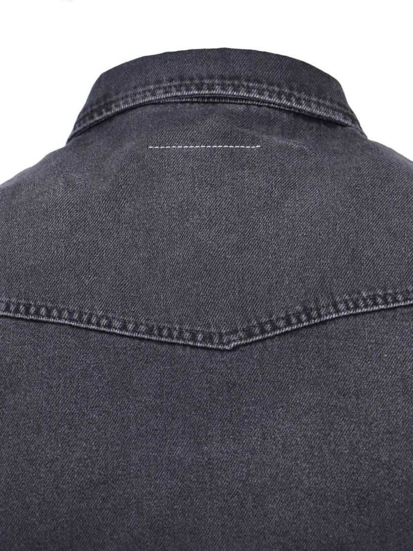 Maison Margiela Black Denim Shirt With Visible Stitching And Curved Hem Grijs