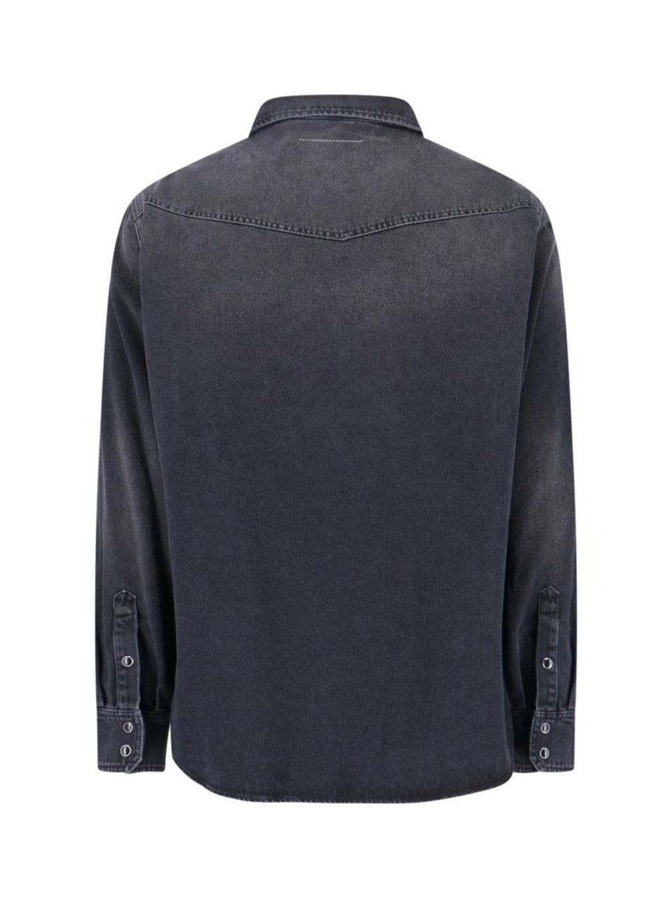 Maison Margiela Black Denim Shirt With Visible Stitching And Curved Hem Grijs