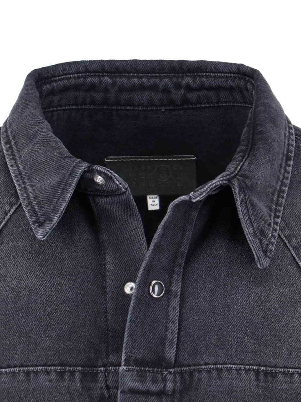 Maison Margiela Black Denim Shirt With Visible Stitching And Curved Hem Grijs