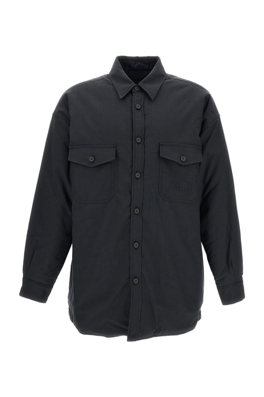 Maison Margiela Black Grey Cotton-Wool Reversible Overshirt Zwart