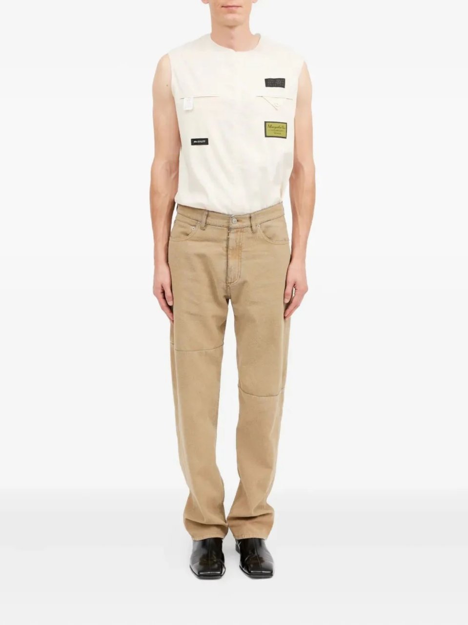 Maison Margiela Beige Knee Stitching Cotton Jeans Neutraal