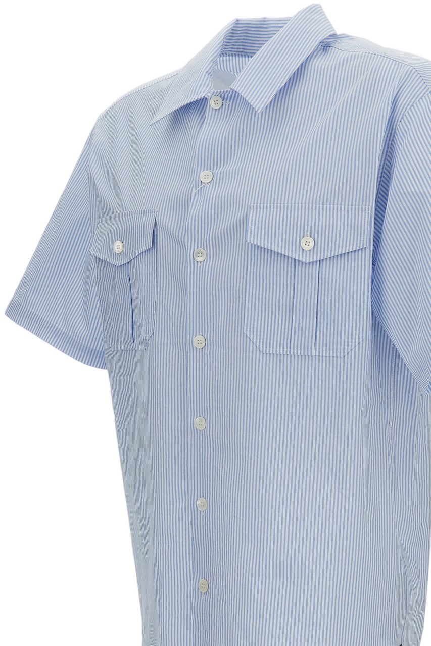 Maison Margiela Light Blue Striped Cotton Short-Sleeve Shirt Blauw