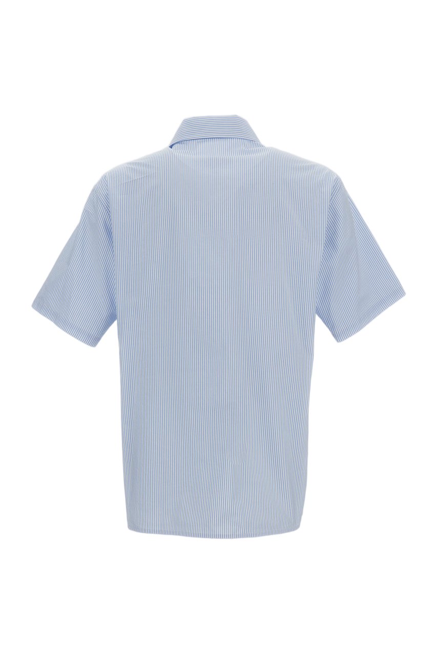 Maison Margiela Light Blue Striped Cotton Short-Sleeve Shirt Blauw