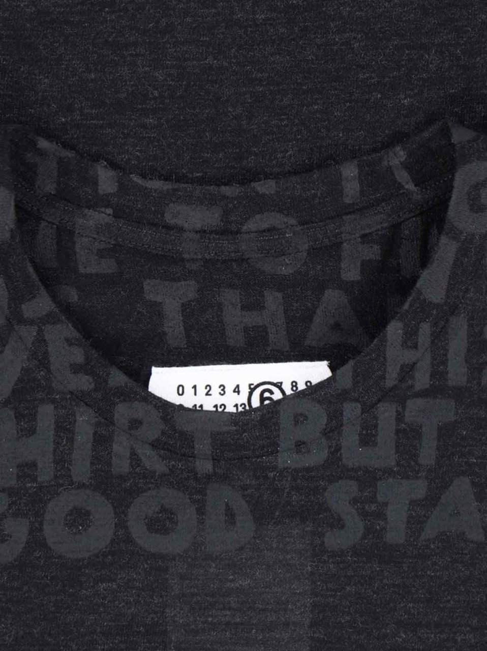 Maison Margiela Crew Neck Black Wool T-Shirt With Bold Logo Print Zwart