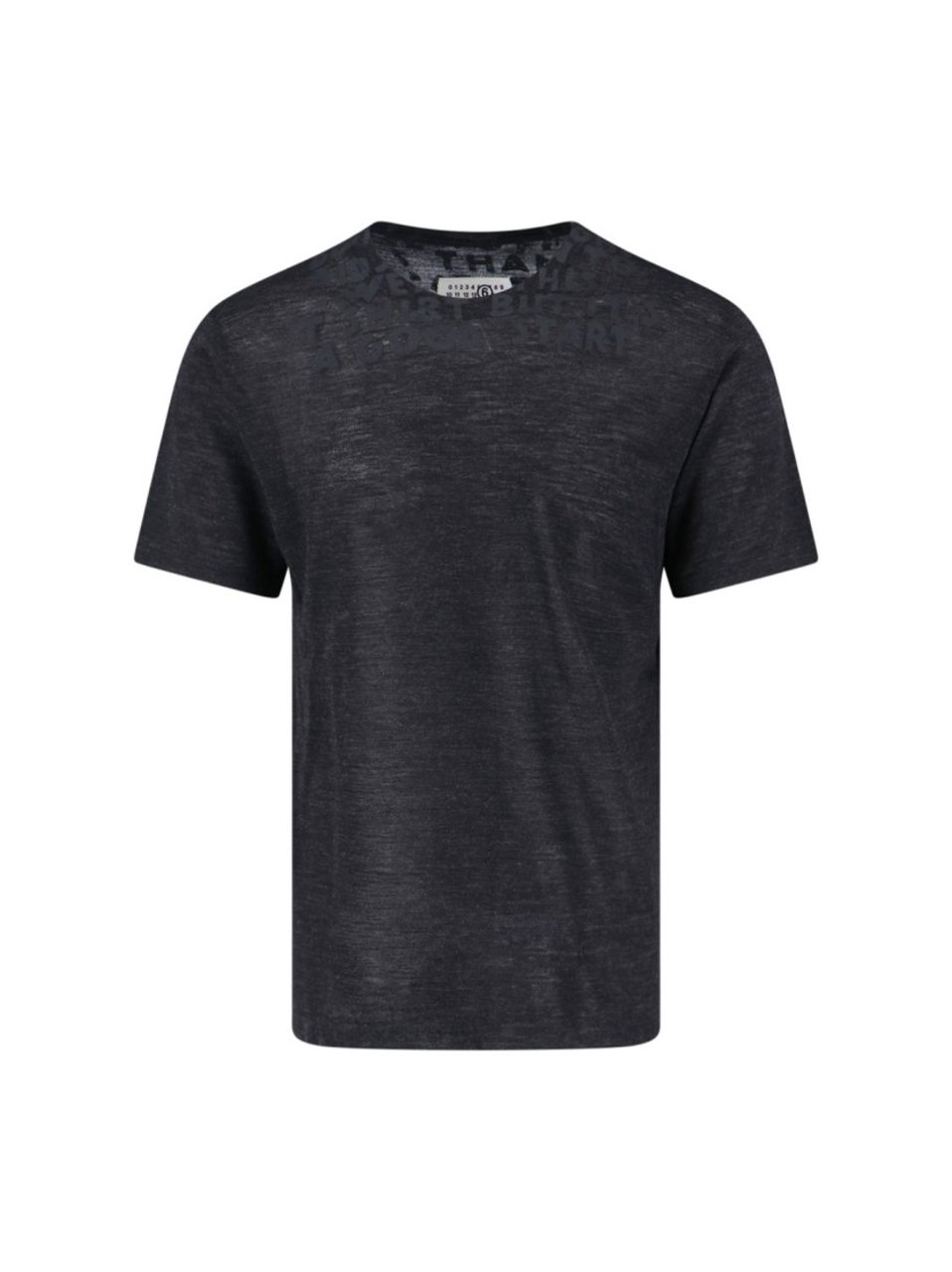 Maison Margiela Crew Neck Black Wool T-Shirt With Bold Logo Print Zwart