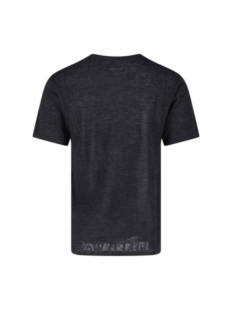 Maison Margiela Crew Neck Black Wool T-Shirt With Bold Logo Print Zwart