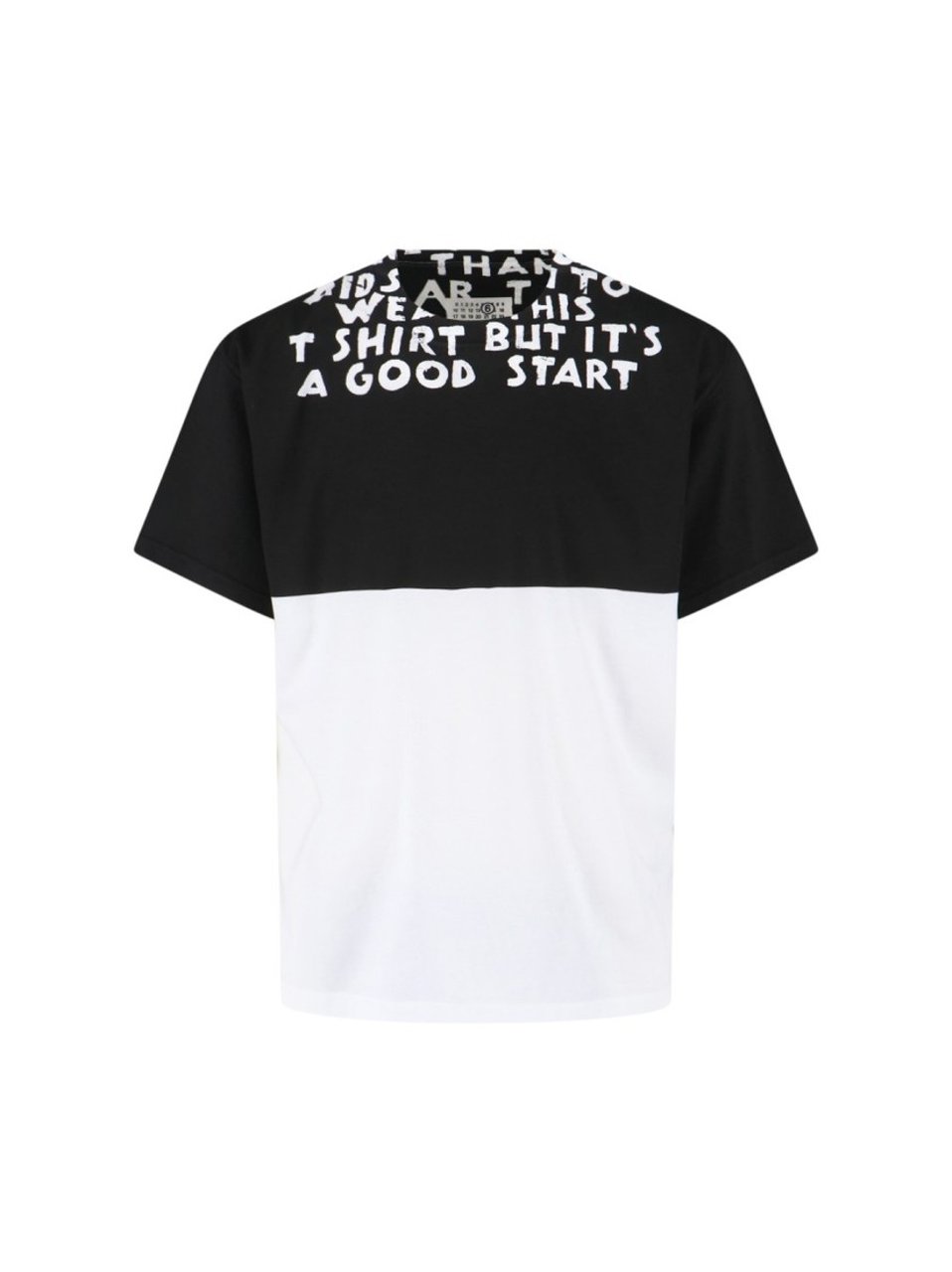 Maison Margiela Bicolor Contrast Print T-Shirt With Round Neckline And Short Sleeves Zwart
