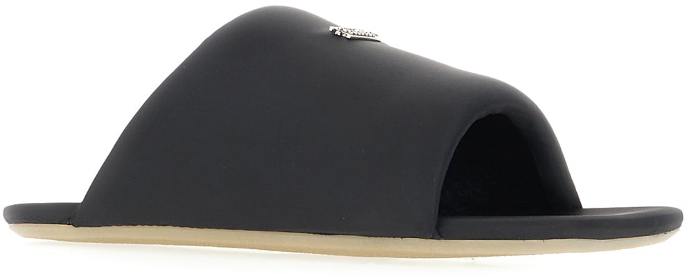 Maison Margiela Mm6 Black nylon slippers Zwart