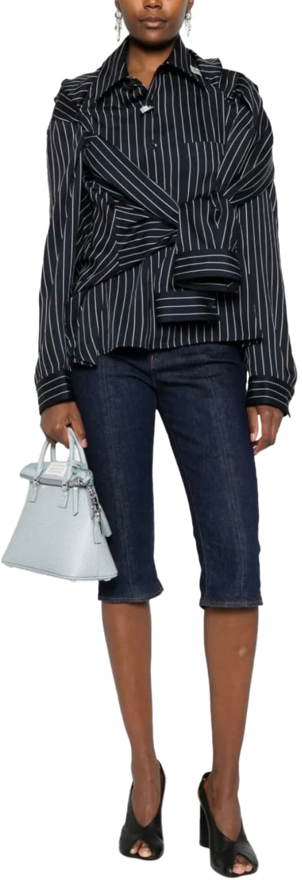 Maison Mihara Yasuhiro Shawl Layered Shirt Navy Blauw